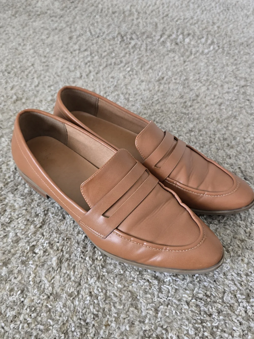 Women's Brown Slip-On Penny Loafer Flats Almond Toe US 9 Minimalist, Old Money